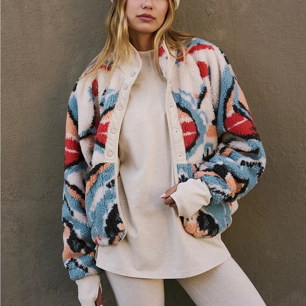 NWOT free people Hit The Slopes Printed Fleece Jacket